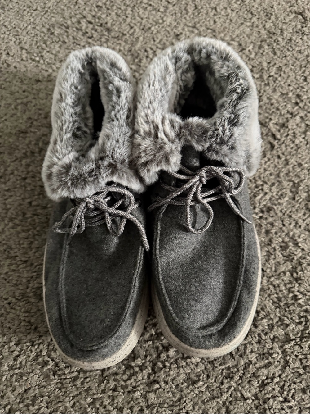 BOBS from Skechers Gray Faux-Fur Collar Lace-Up Booties